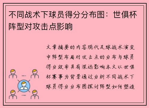 不同战术下球员得分分布图：世俱杯阵型对攻击点影响